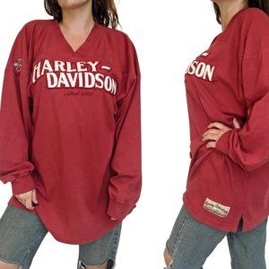 Vtg 90s y2k Harley Davidson Red Long Sleeve Oversized Shirt